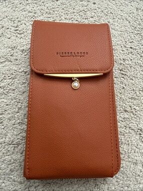 Brown Crossbody Phone Bag with Gold Accent